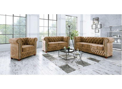 Chesterfield Textil Design Luxus Sofagarnitur Couch Sofa Polster 3+1 Sitzer Neu