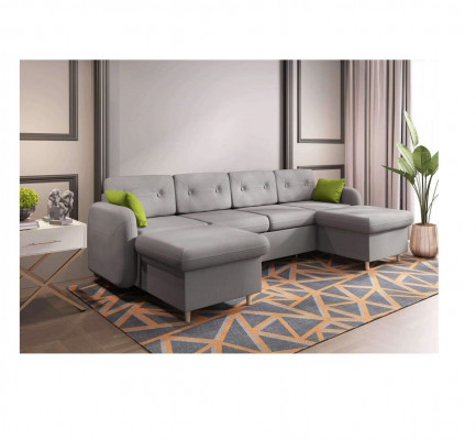 Wohnlandschaft Bettfunktion Stoff Ecksofa U-Form Deko Couch Design Polster