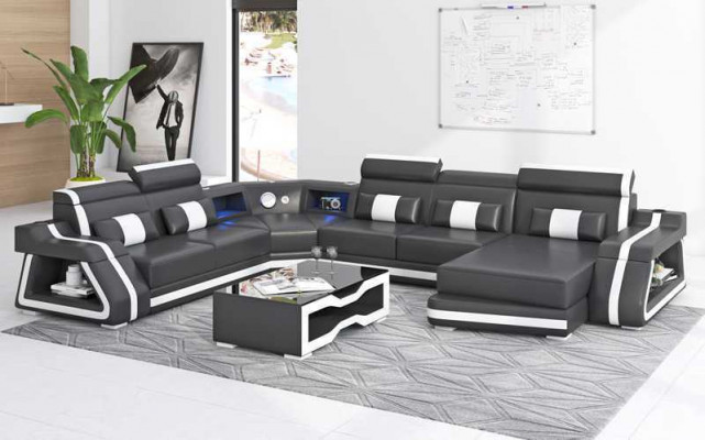 Ecksofa Modern Wohnlandschaft Sofa U Form Groß Ledersofa Braun Sofas