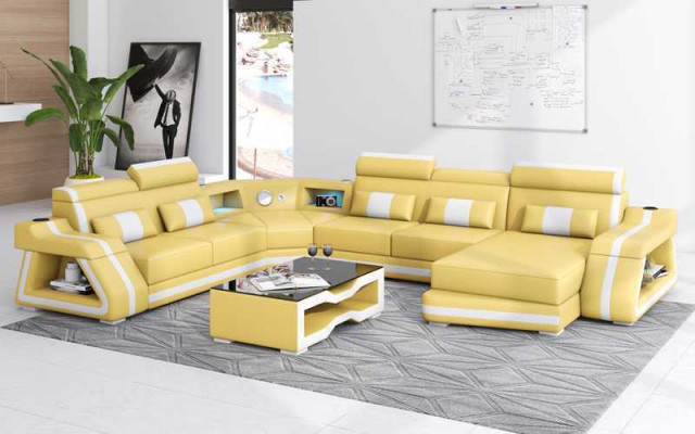 Ecksofa Modern Wohnlandschaft Sofa U Form Groß Ledersofa Braun Sofas