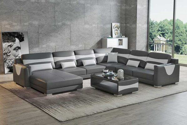Wohnlandschaft Sofa U Form Groß Ecksofa Ledersofa Grau Kunstleder Neu