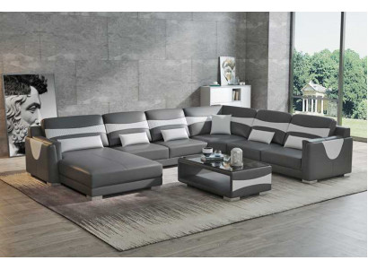 Wohnlandschaft Sofa U Form Groß Ecksofa Ledersofa Grau Kunstleder Neu