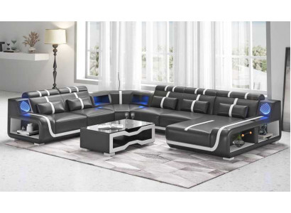 Wohnlandschaft XXL Sofa U Form Groß Ecksofa Ledersofa Schwarz Sofas