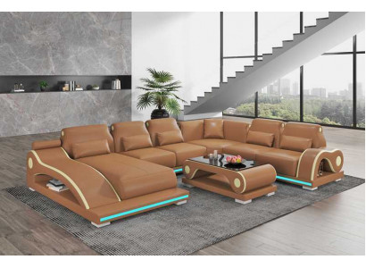 Wohnlandschaft XXL Sofa U Form Groß Ecksofa Ledersofa Braun Sofas Neu