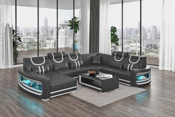 Wohnlandschaft Couchen Ledersofa Ecksofa U Form Schwarz Sofa Groß Neu