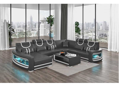 Wohnlandschaft Couchen Ledersofa Ecksofa U Form Schwarz Sofa Groß Neu