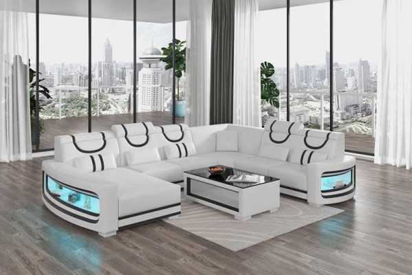 Wohnlandschaft Couchen Ledersofa Ecksofa U Form Schwarz Sofa Groß Neu