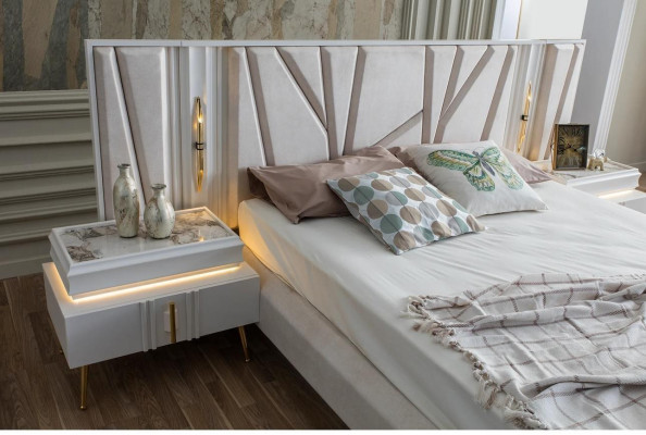 Schlafzimmer Set Luxus Komplettes Bett +2x Nachttische 3tlg. Modern Set