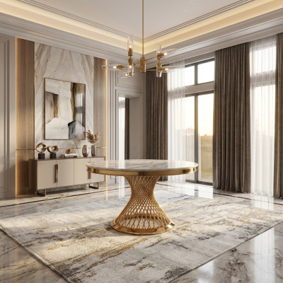 Designer Goldener Rundtisch Edelstahl Tische Stilvolle Esszimmer Möbel