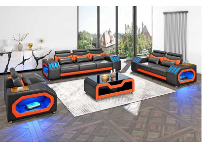 Sofagarnitur Zweisitzer Ledersofas Sessel Dreisitzer 3tlg Schwarz Set