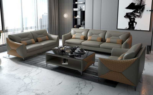 Garnitur Sofagarnitur Couchgarnitur 321 Sitzer Ledersofa Couch Grau