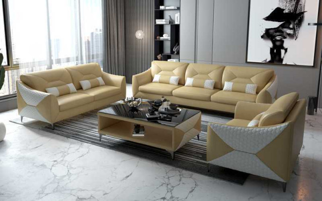 Garnitur Sofagarnitur Couchgarnitur 321 Sitzer Ledersofa Couch Grau