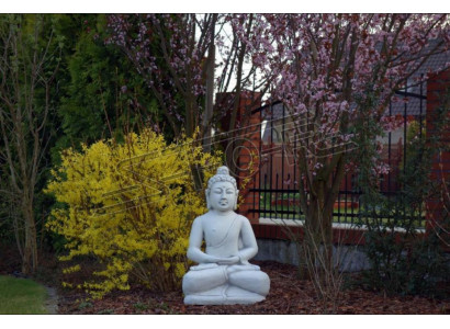 Buddha Skulptur in Steinoptik. Dekorative Große Skulptur für Garten Figur
