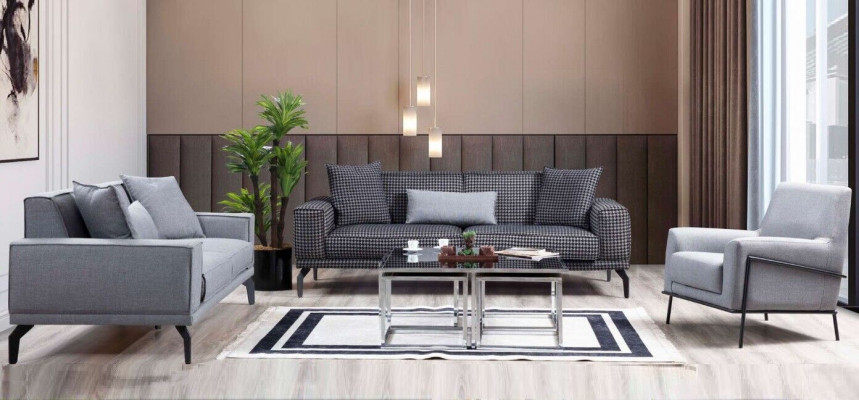 Graue Sofagarnitur Komplette Couchgarnitur Polstersofa Stoffsofa Sofa