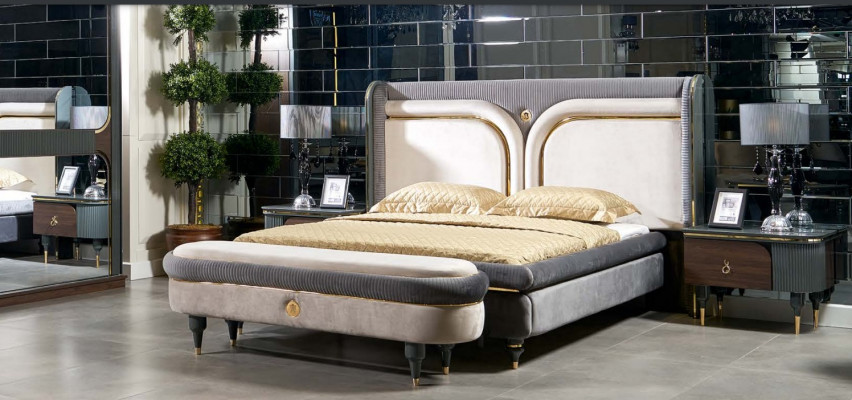 Bett 2x Nachttisch 3tlg. Set Betten Doppelbett Schlafzimmer Hotel Ehe Luxus Neu
