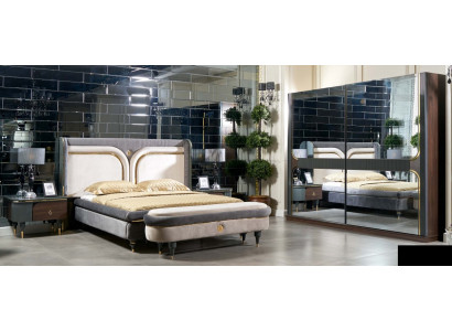 Garnitur Schlafzimmer Bett Nachttisch Kleiderschrank Hocker Luxus Design 5tlg