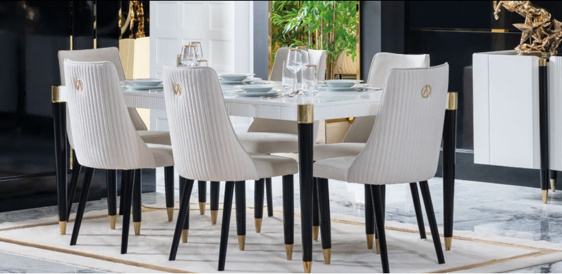 Essgruppe Garnitur Set Komplett Design Lehnstuhl 6x Stühle Polster Textil Stoff