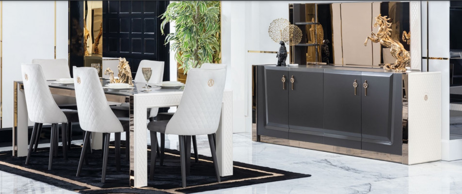Esszimmer Garnitur Tisch 6x Stuhl Kommode Spiegel Italienischer Stil Gruppe Neu