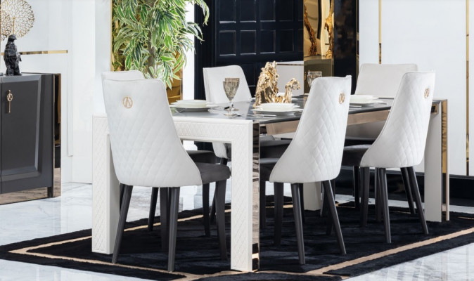 Esszimmer Garnitur Tisch 6x Stuhl Kommode Spiegel Italienischer Stil Gruppe Neu