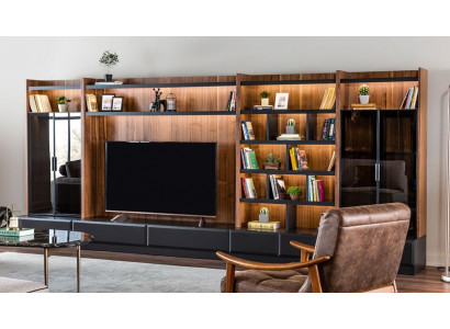 Wohnwand tv Möbel Schrankwände Wohnzimmer Vitrine Modern Holz Braun