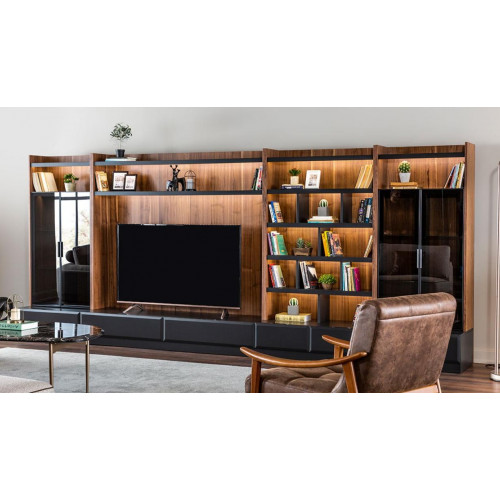 Wohnwand tv Möbel Schrankwände Wohnzimmer Vitrine Modern Holz Braun