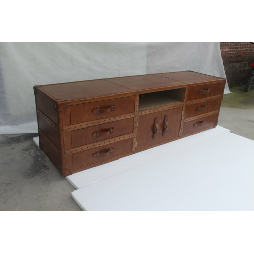 Vintage Kommode Sideboard Leder TV Lowboard Truhe Old Look Style Koffer Tisch