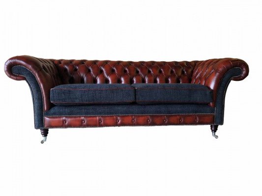 Modern Design Wohnzimmer Sofa 3 Sitzer Braun Chesterfield Couch Leder Polster Textil Neu