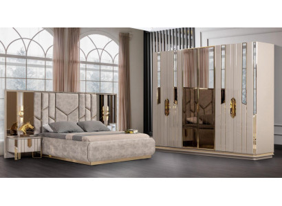 Garnitur Schlafzimmer Doppelbett Bett Nachttische Beige 4tlg Schrank