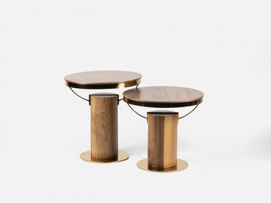 2x Rund Beisteltisch Braun Wohnzimmer Kaffeetisch Design Modern