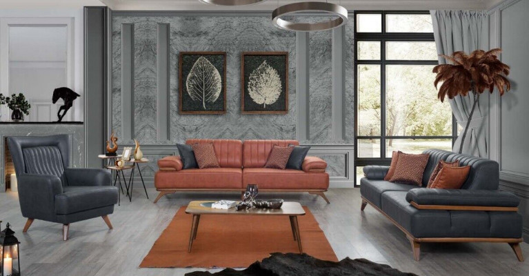 Designer Wohnzimmer Garnitur Kunstleder Sofas Ledersessel 3tlg Möbel Set