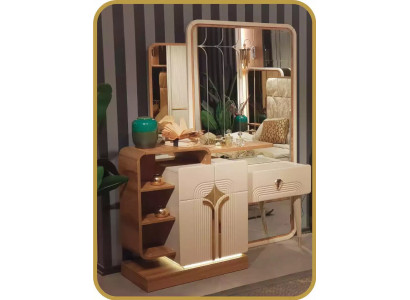 Design Schminktisch Spiegel Beige Konsoletisch Luxus Schlafzimmer