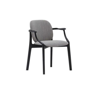 Designer Grauer Esszimmer Stuhl Holzrahmen Armlehnen Stuhl Polster Möbel