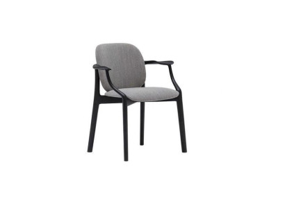 Designer Grauer Esszimmer Stuhl Holzrahmen Armlehnen Stuhl Polster Möbel