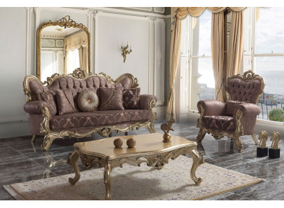 Chesterfield Sofagarnitur Polstersofa Sofa Couch Lila Stoffsofa Set
