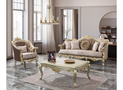 Couch Sofagarnitur Dreisitzer Sessel Sofa Garnitur Beige Polstersofa