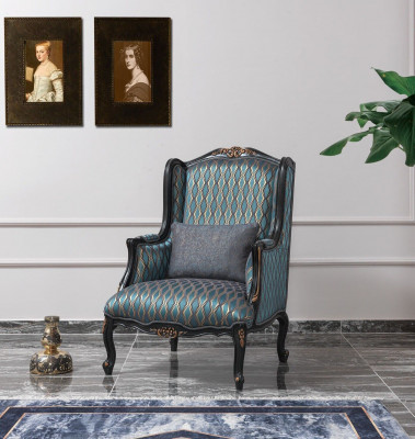 Chesterfield Sofagarnitur Dreisitzer Sessel Stoff Couchtisch Blau Neu