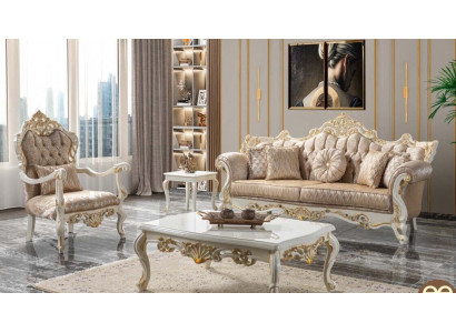 Couchgarnitur Garnitur Polstersofa Chesterfield Luxus Stoff Sofa Beige