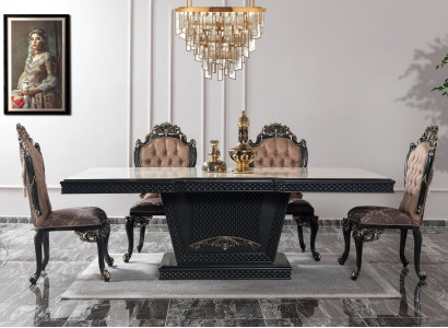 Essecke Essgruppe Esszimmer Esstisch Stühle Holz Set 9tlg Grau Barock