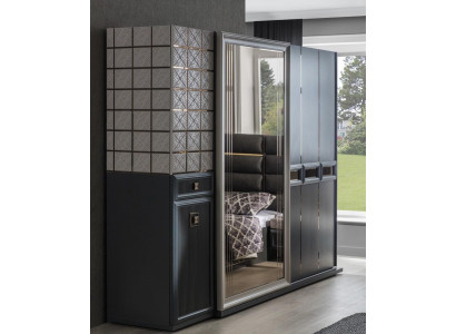 Moderne Schrank Kleiderschrank Schlafzimmer Schränke Grau Holz Spiegel