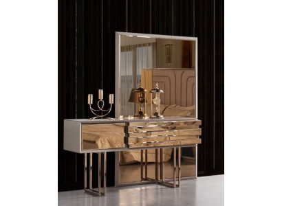 Schminktisch Konsolentisch Frisiertisch Frisierkommode Holz Beige Gold