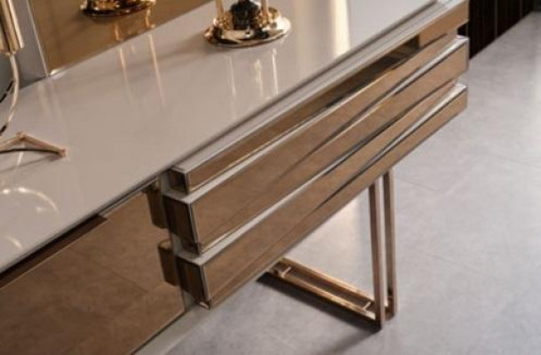 Schminktisch Konsolentisch Frisiertisch Frisierkommode Holz Beige Gold