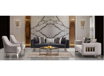 Sofagarnitur Couchgarnitur Dreisitzer Sessel Grau Stoffsofa Set 3tlg
