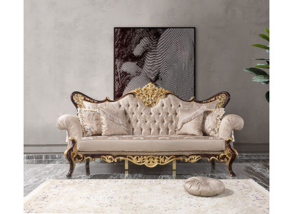 Dreisitzer Sofa 3 Sitzer Polstersofa Stoffsofa Beige Barock Polyester