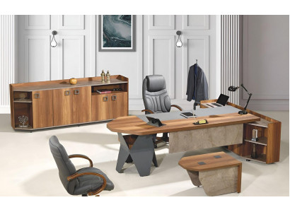 Komplette Büro Schreibtisch Bürotisch Set 4tlg Holz Braun Kommode Groß