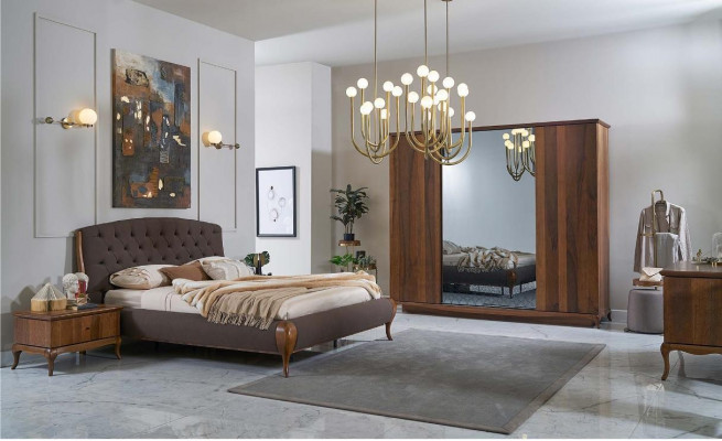 Doppelbett Komplette Schlafzimmer Bett Set 4tlg Bettrahmen Braun 180