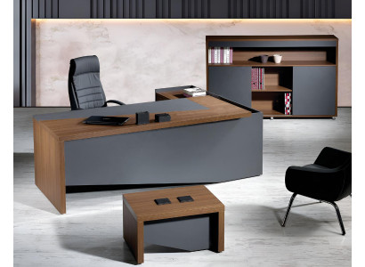 Klassische Komplette Arbeitszimmermöbel Grau Eckbürotisch 3tlg Holz