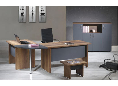Büro Computermöbel Arbeitstisch Büromöbel Tisch 3tlg Holz Set Grau