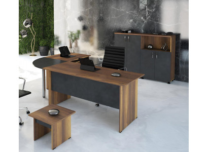 Klassische Büromöbel Set 3tlg Eckbürotisch Komplett büro Holz Grau Büro