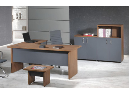 Garnitur Büro Eckbürotisch Arbeitszimmermöbel Schrank 4tlg Holz Grau