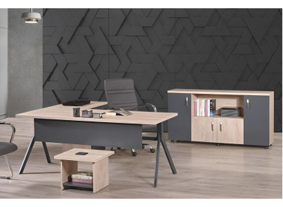 Arbeitstisch Komplettbüro Büromöbel Eckbürotisch 3tlg Holz Set Grau